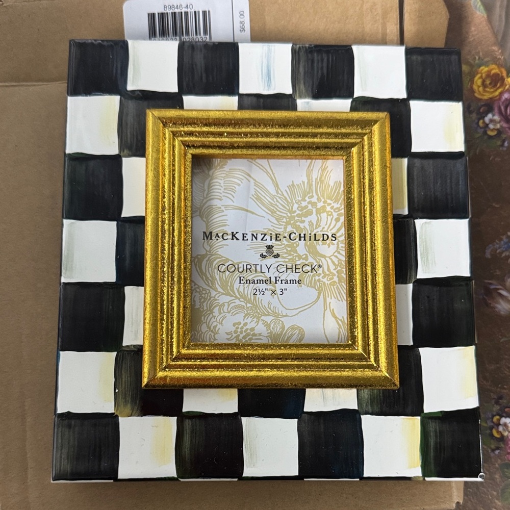 MacKenzie-Childs Black, White and Gold Courtly Check Picture Frame